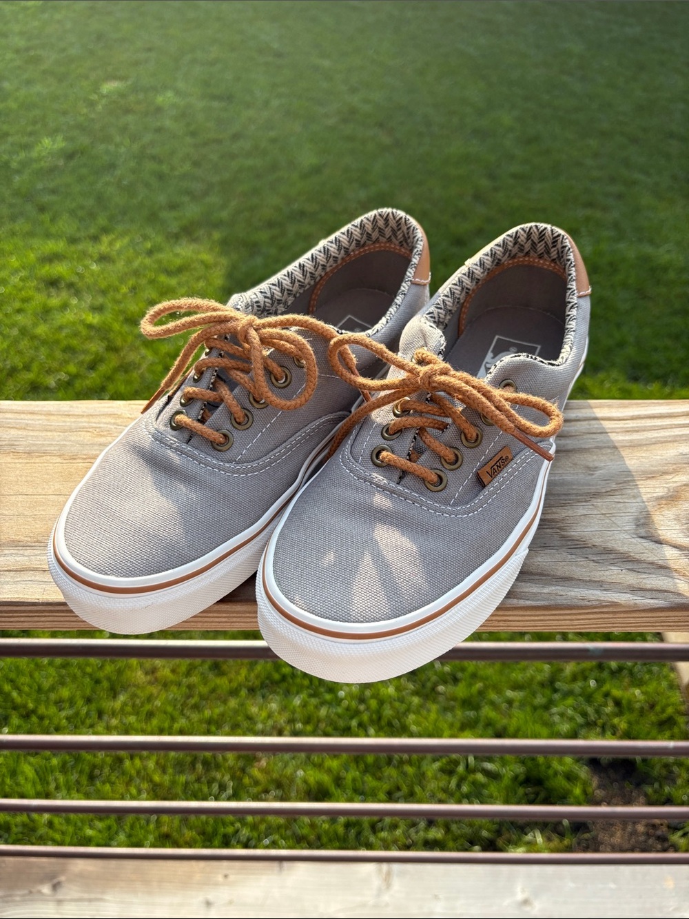 Vans Gray Canvas Low-Top Sneakers with Brown Laces